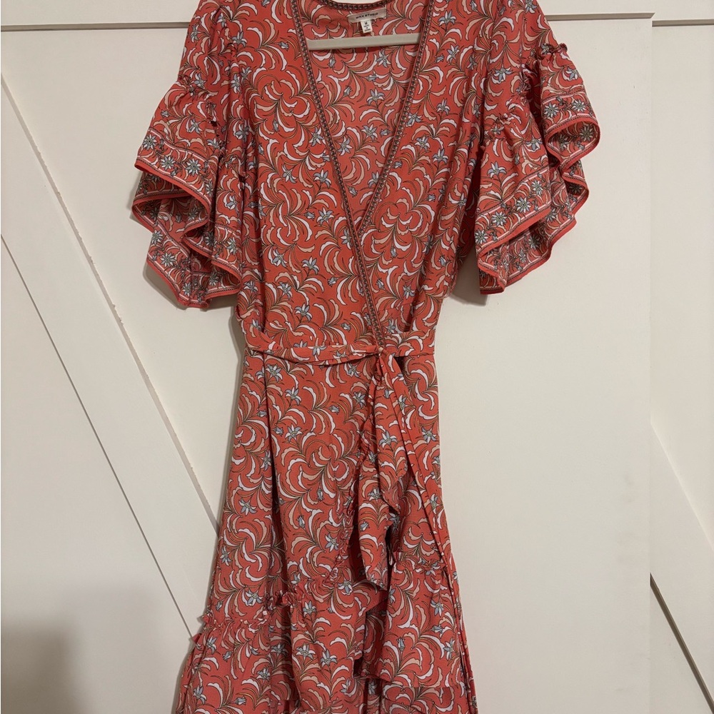 Elegant Coral Wrap Dress